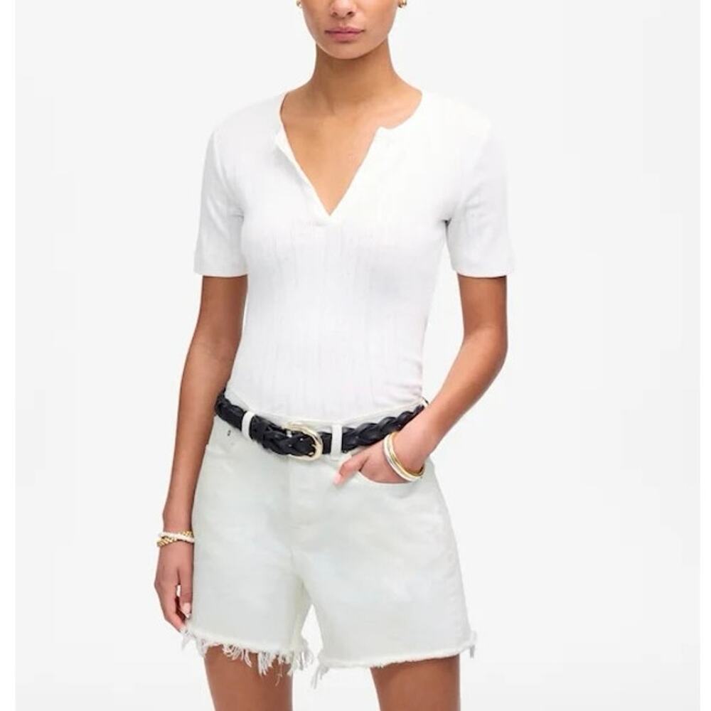 NWT Madewell The Brynn Long Short Rigid 100% Cotton Raw Hem Pure White Size 23